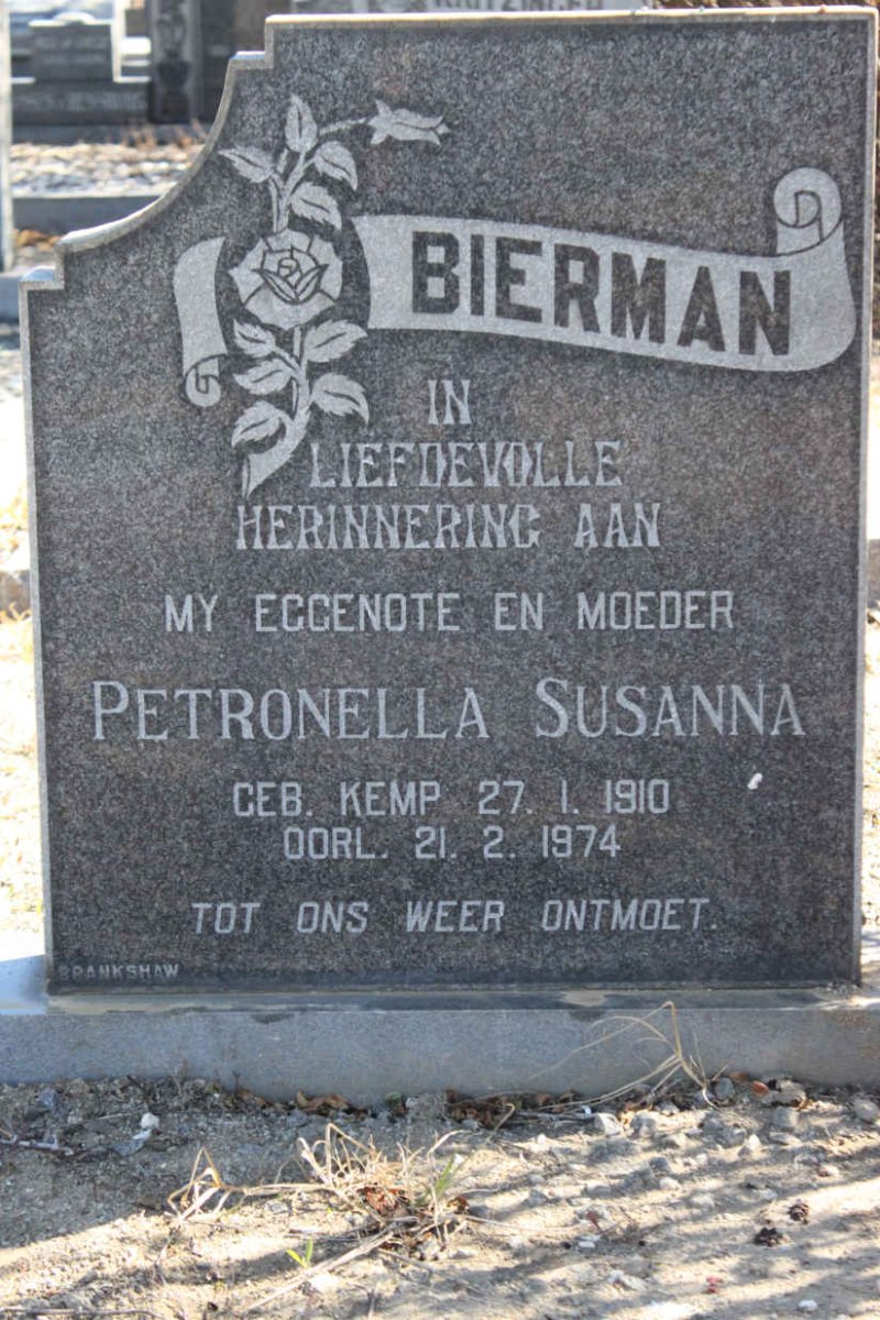 BIERMAN Petronella Susanna nee KEMP 1910-1974