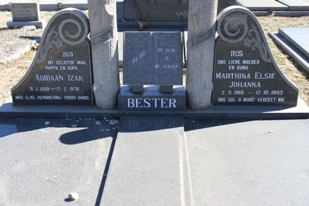 BESTER Adriaan Izak 1909-1976 &amp; Marthina Elsie Johanna 1910-1993