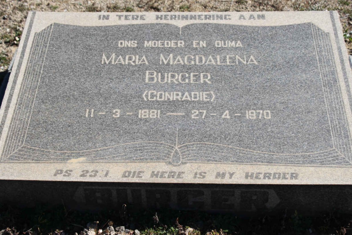 BURGER Maria Magdalena nee CONRADIE 1881-1970