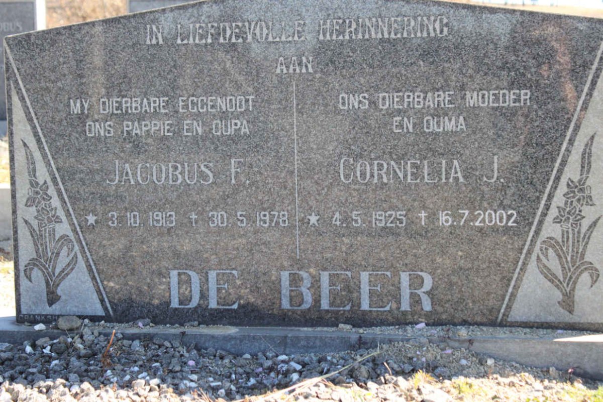 BEER Jacobus F., de 1913-1978 &amp; Cornelia J. 1925-2002