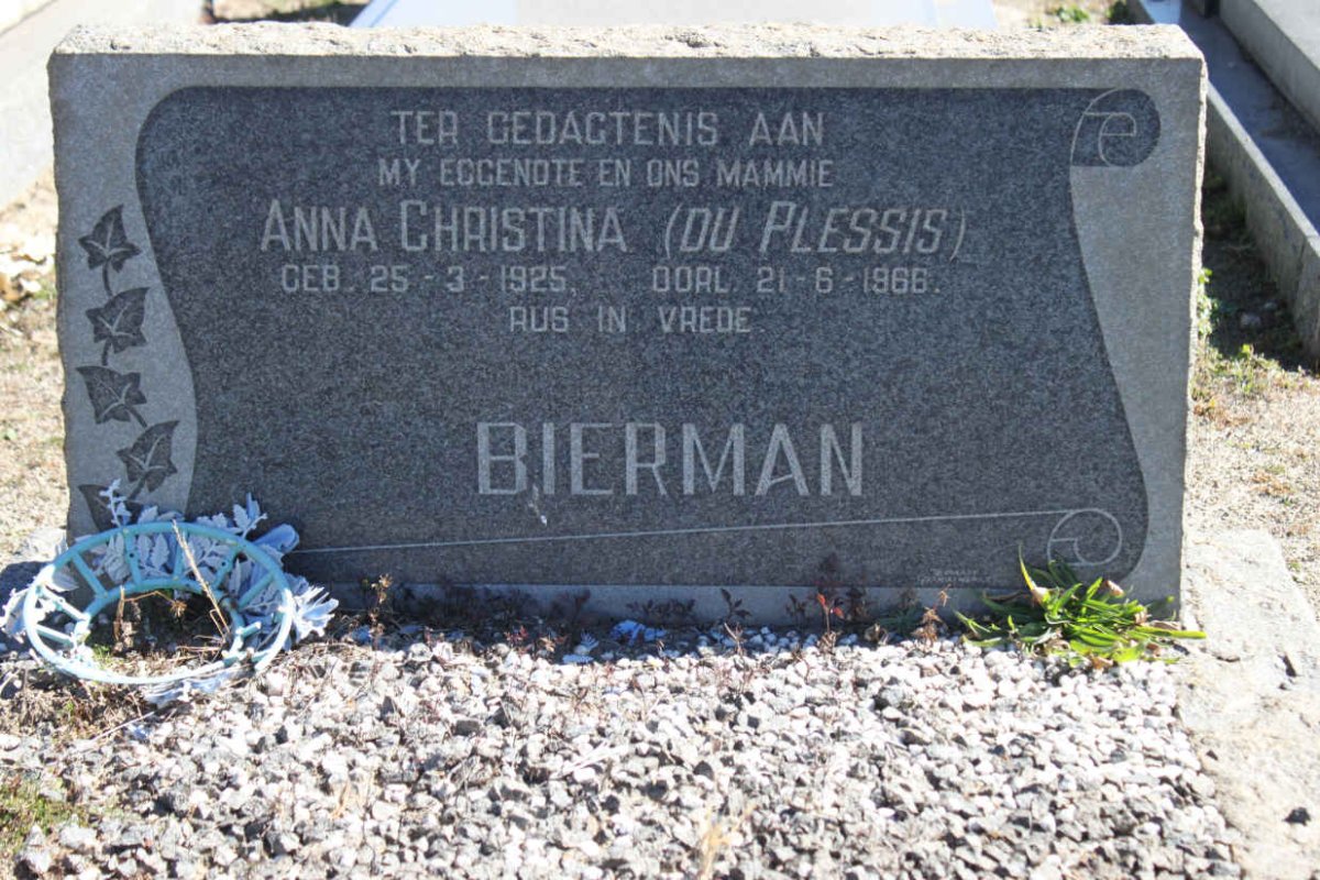 BIERMAN Anna Christina nee  DU PLESSIS  1925-1966