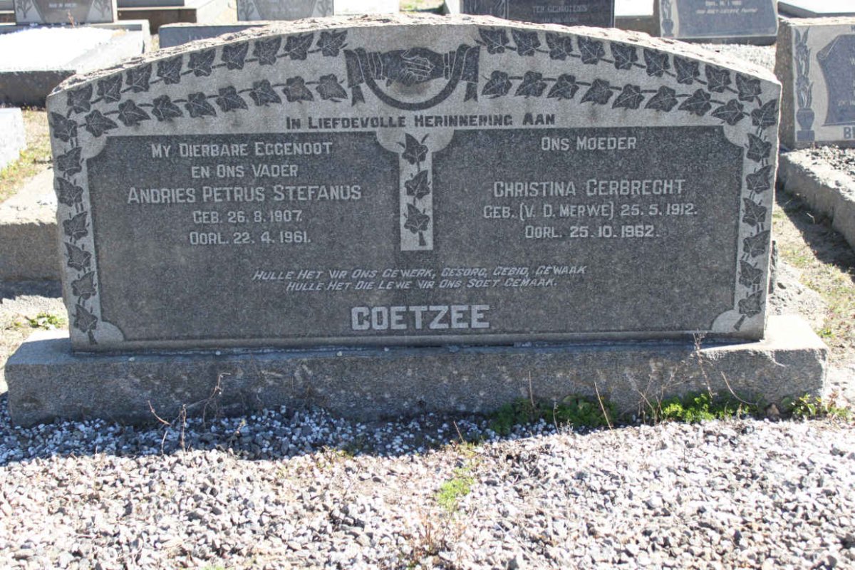 COETZEE Andries Petrus Stefanus 1907-1961 Christina Gerbrecht VAN DER MERWE 1912-1962