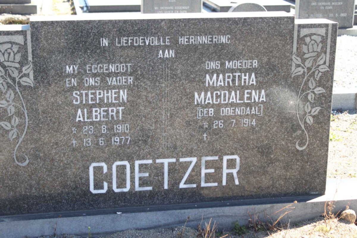 COETZER Stephen Albert 1910-1977 &amp; Martha Magdalena ODENDAAL 1914-