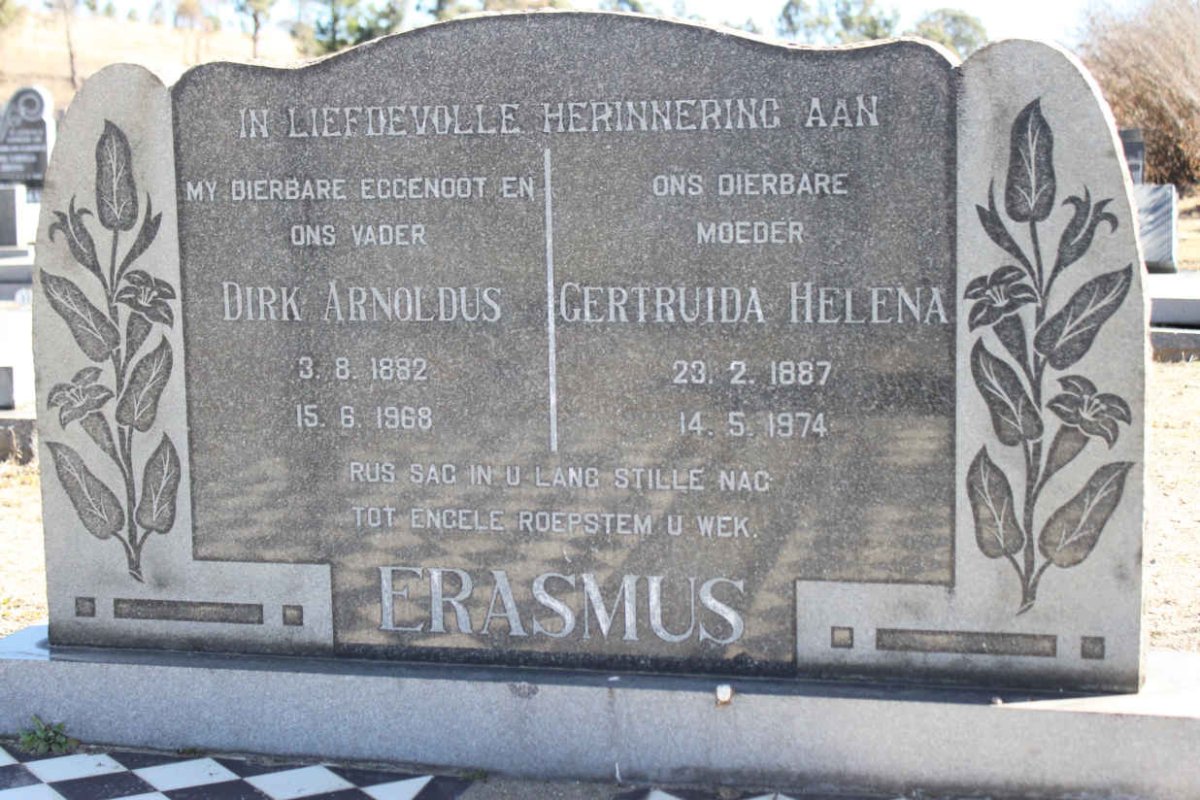 ERASMUS Dirk Arnoldus 1882-1968 &amp; Getruida Helena 1887-1974