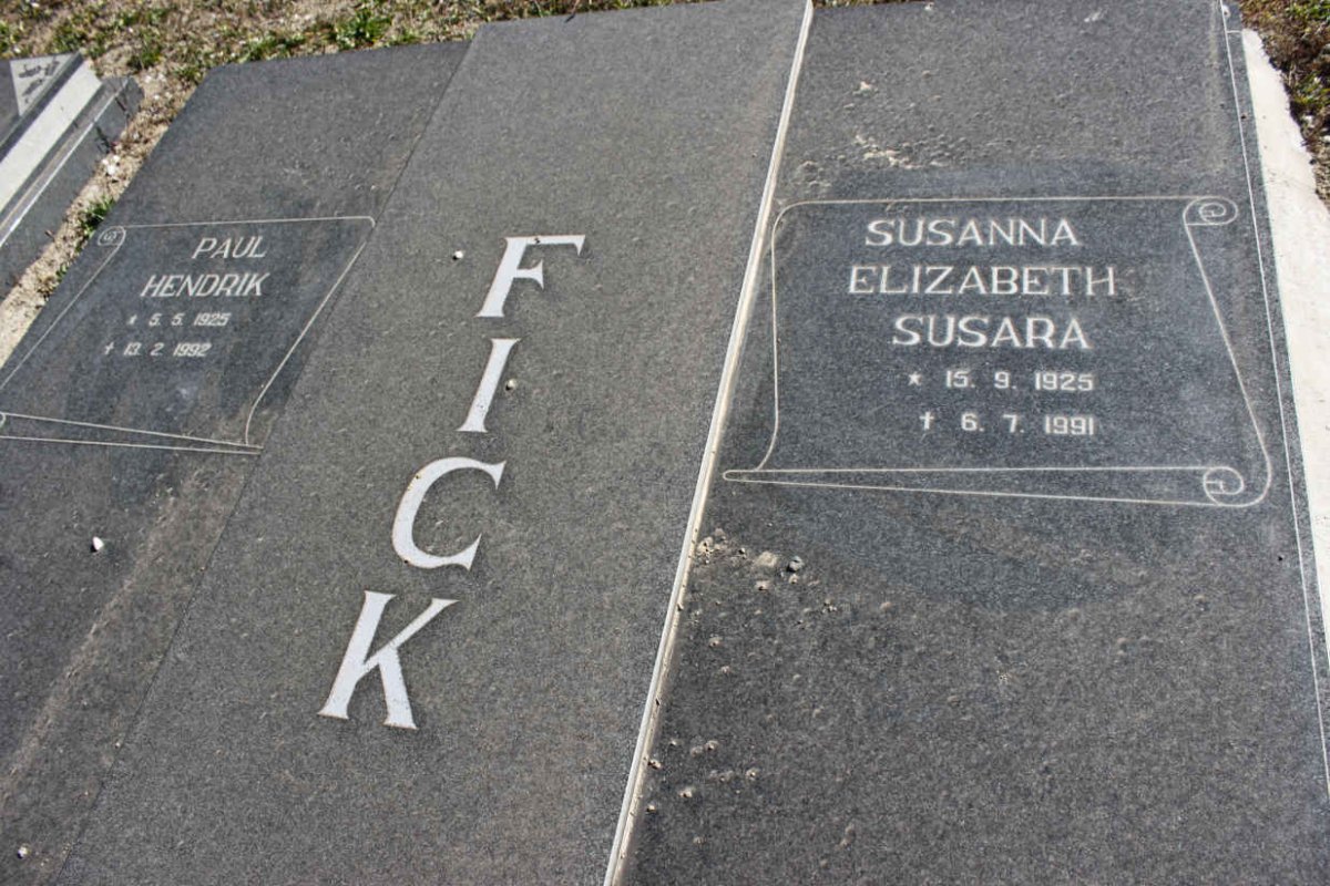 FICK Paul Hendrik 1925-1992 &amp; Susanna Elizabeth Susara 1925-1991