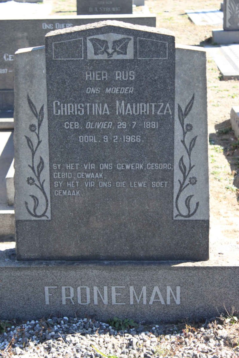 FRONEMAN Christina Mauritza nee OLIVIER 1881-1966
