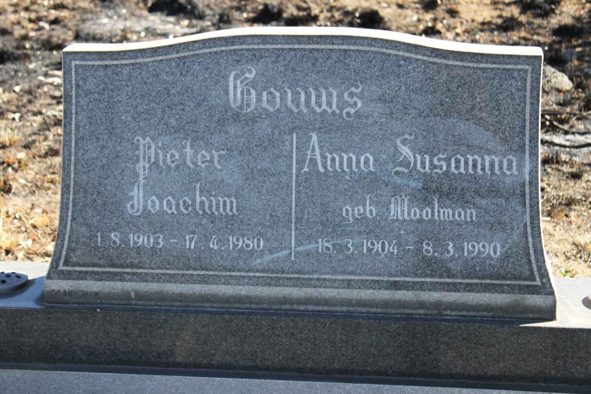 GOUWS Pieter Joachim 1903-1980 &amp; Anna Susanna nee MOOLMAN 1904-1990