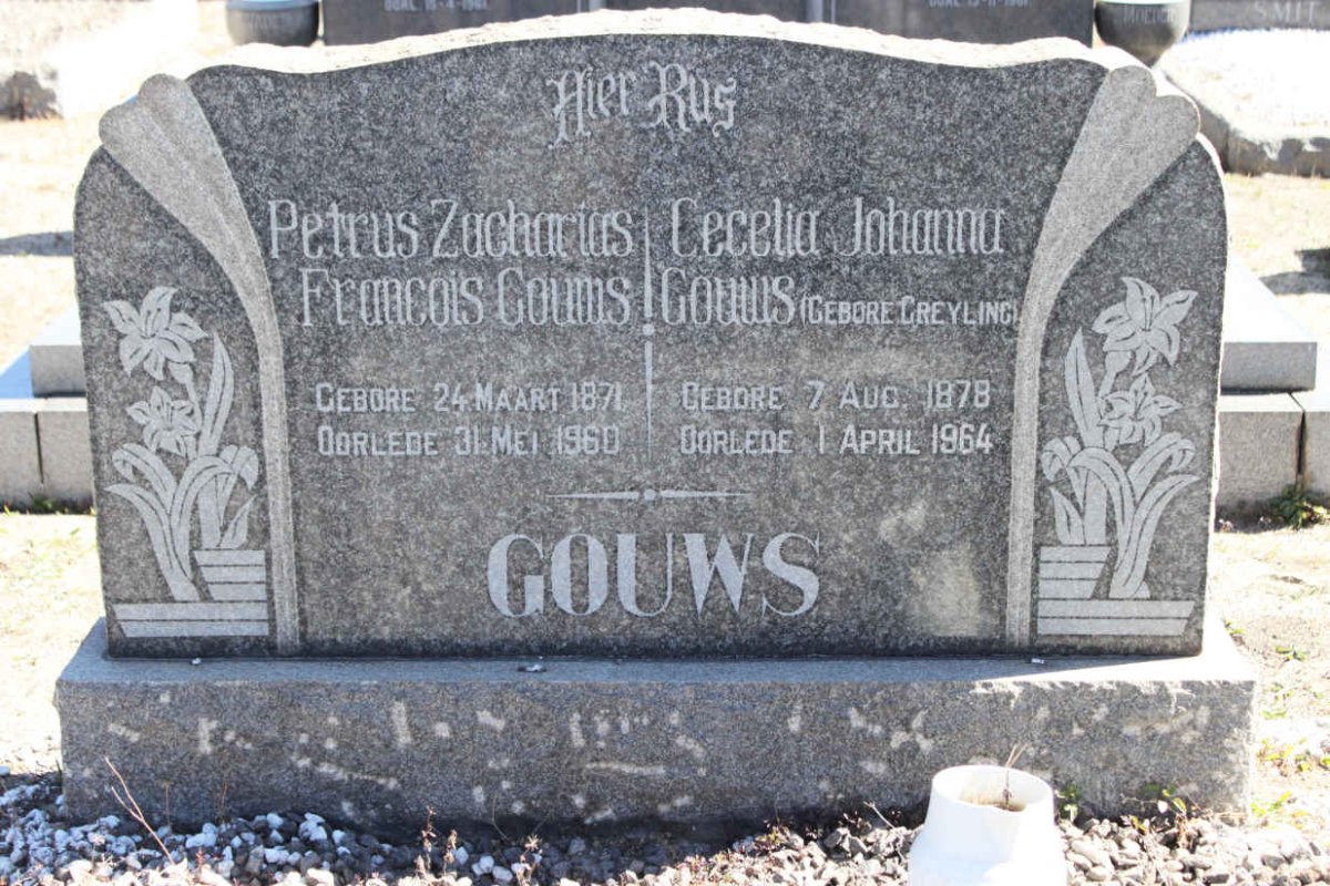 GOUWS Petrus Zacharias Francois 1871-1960 &amp; Cecelia Johanna GREYLING 1878-1964