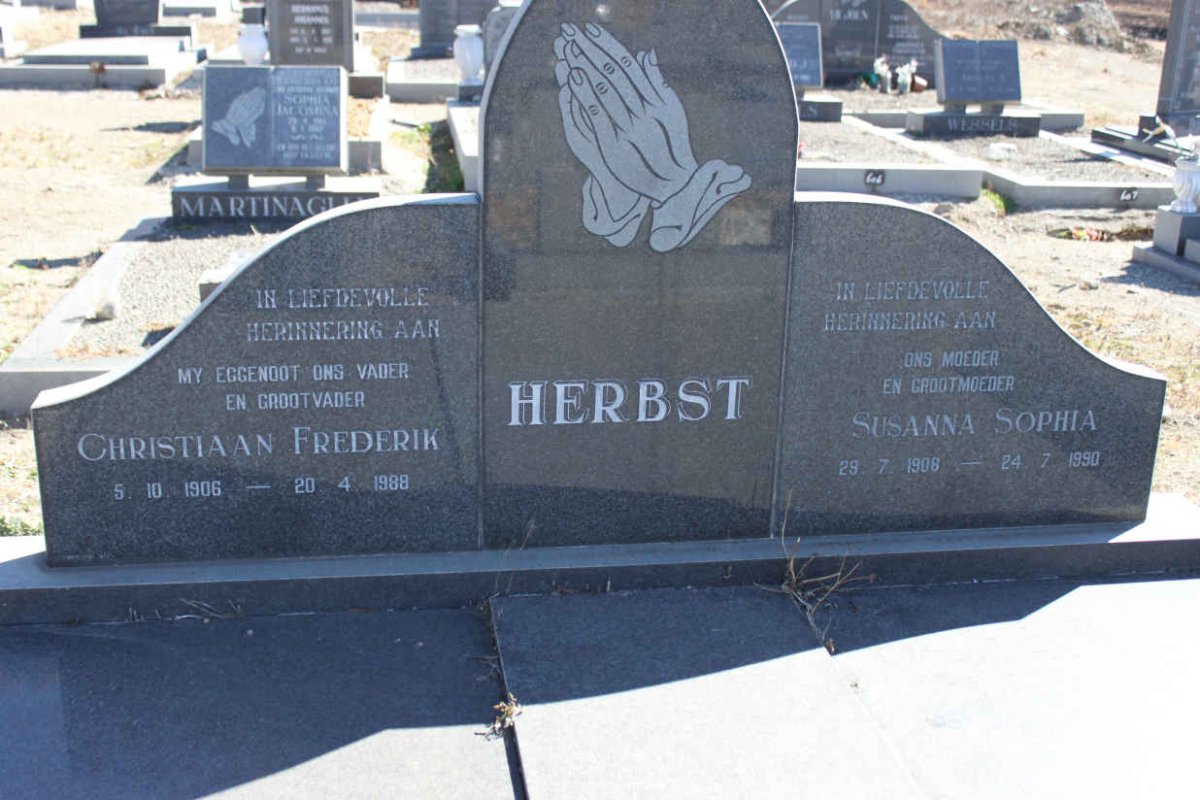 HERBST Christiaan Frederik 1906-1988 &amp; Susanna Sophia 1908-1990