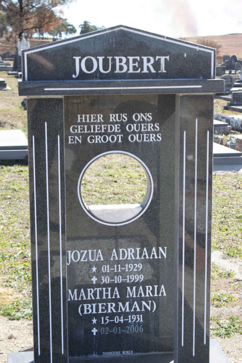 JOUBERT Jozua Adriaan 1929-1999 &amp; Martha Maria BIERMAN 1931-2006