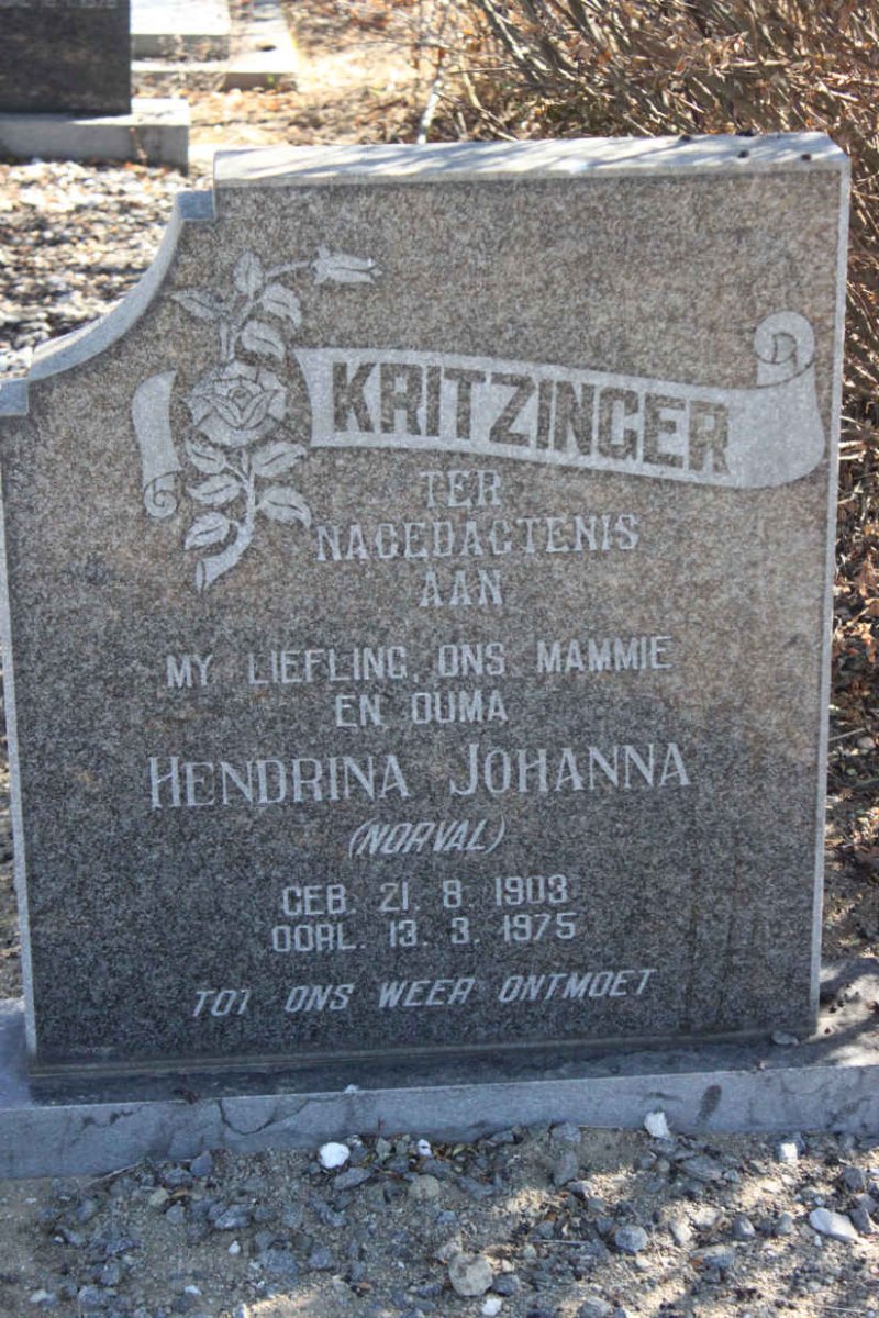 KRITZINGER Hendrina Johanna nee NORVAL 1903-1975