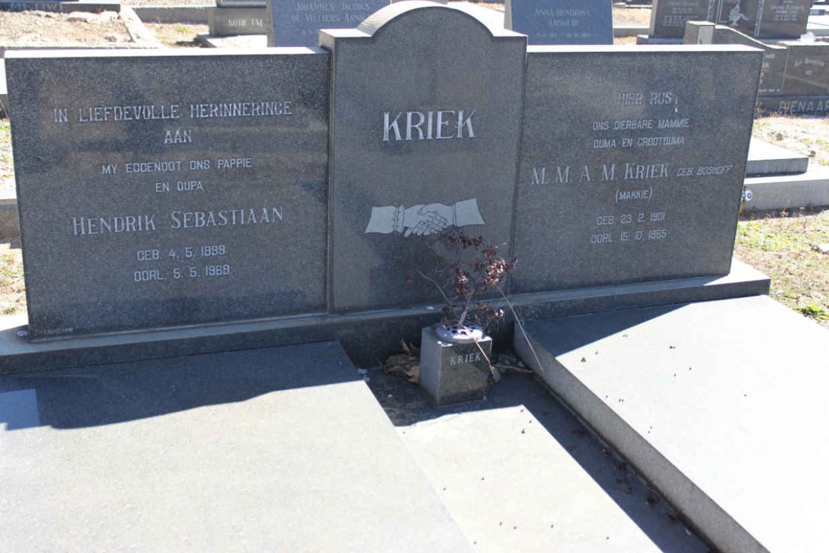 KRIEK Hendrik Sebastiaan 1899-1969 & M.M.A.M. BOSHOFF 1901-1985