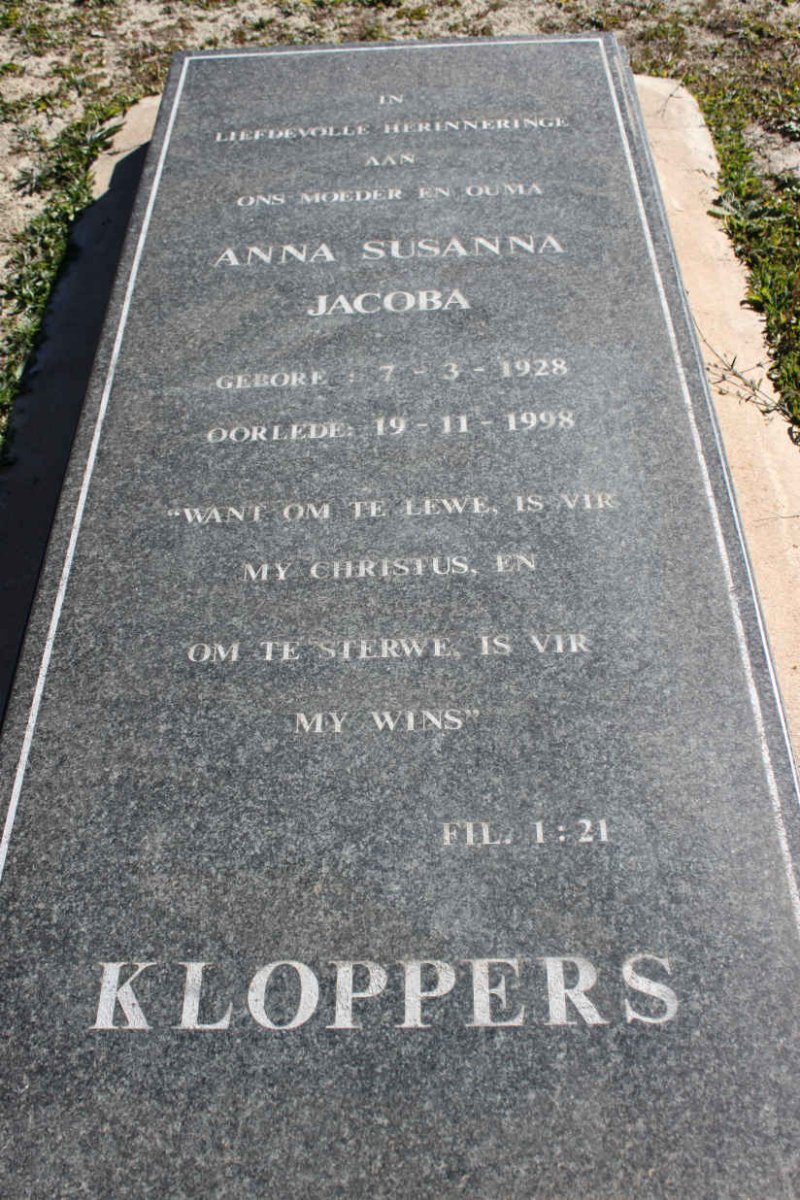 KLOPPERS Anna Susanna Jacoba 1928-1998