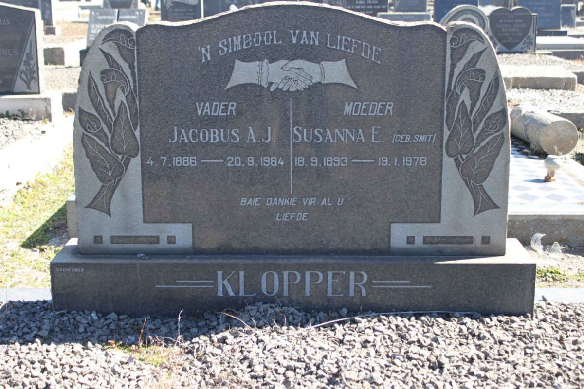 KLOPPER Jacobus A.J. 1886-1984 &amp; Susanna E. SMIT 1893-1978