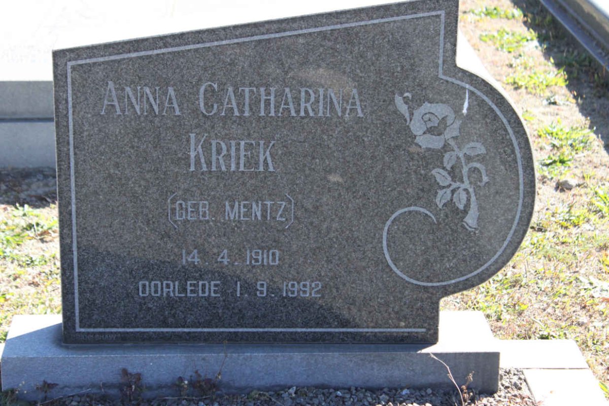 KRIEK Anna Catharina nee MENTZ 1910-1992