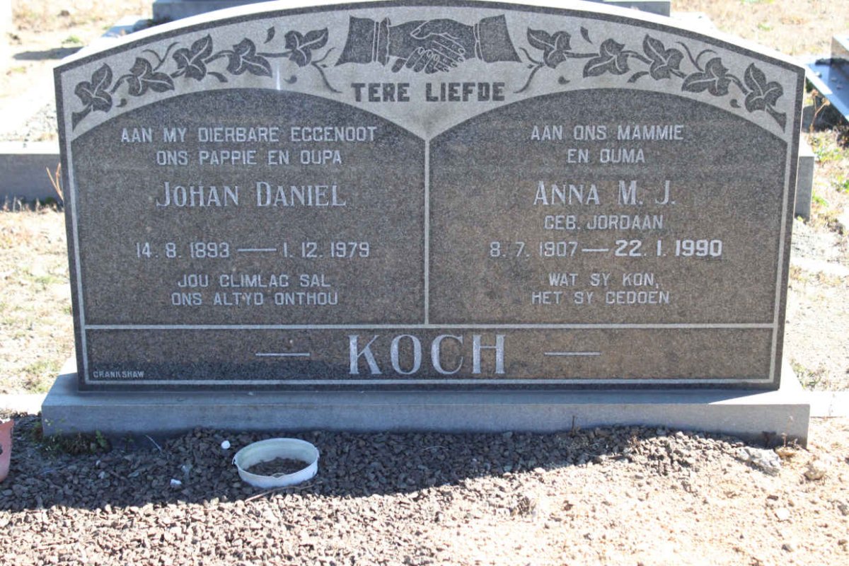 KOCH Johan Daniel 1893-1979 &amp; Anna M.J. JORDAAN 1907-1990