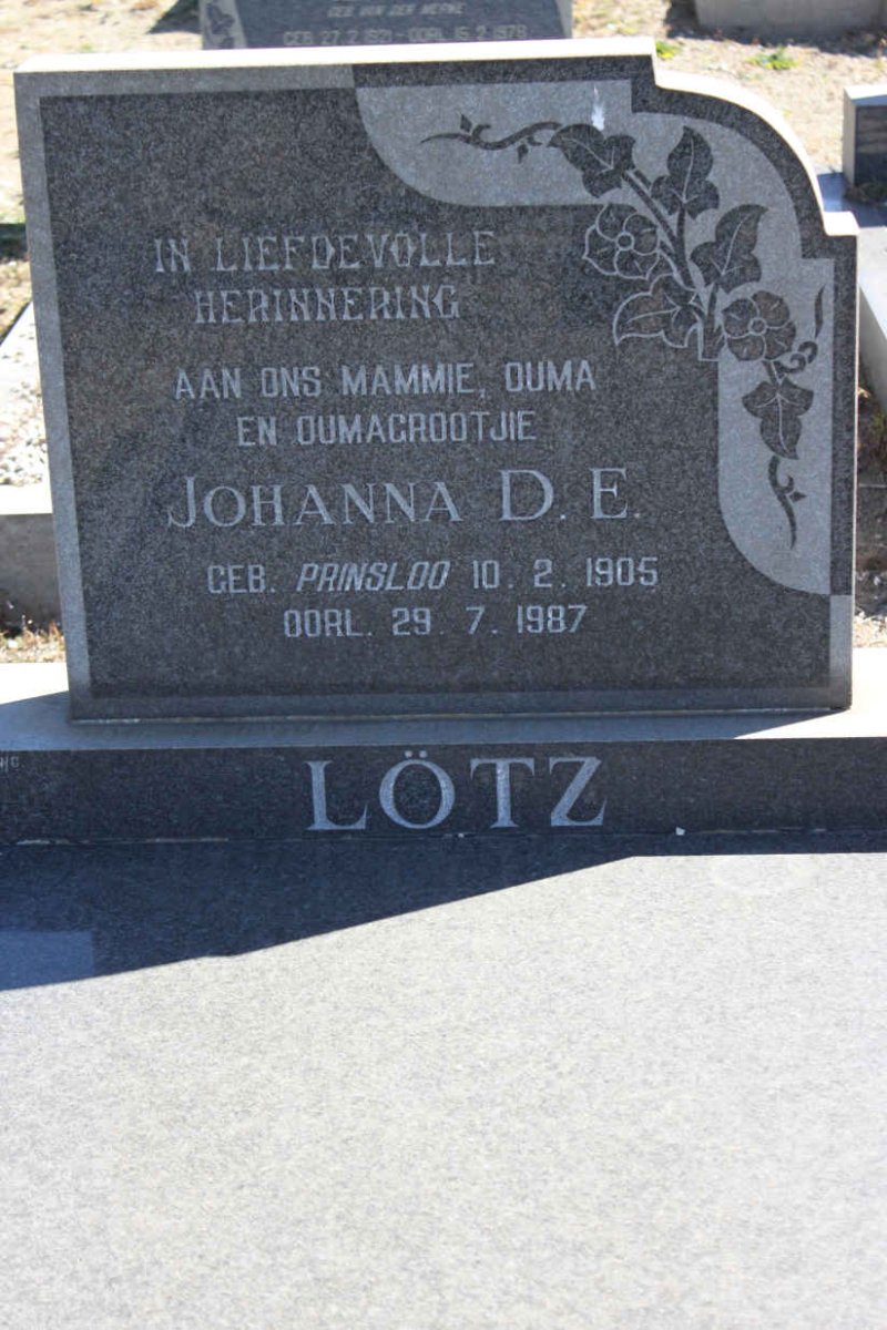 LOTZ Johanna D.E. nee PRINSLOO 1905-1987