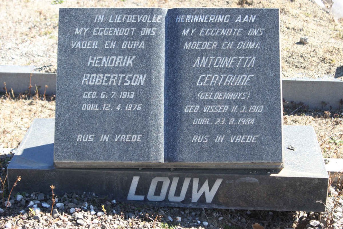 LOUW Hendrik Robertson 1913-1976 &amp; Antoinetta Gertrude GELDENHUYS nee VISSER 1918-1984