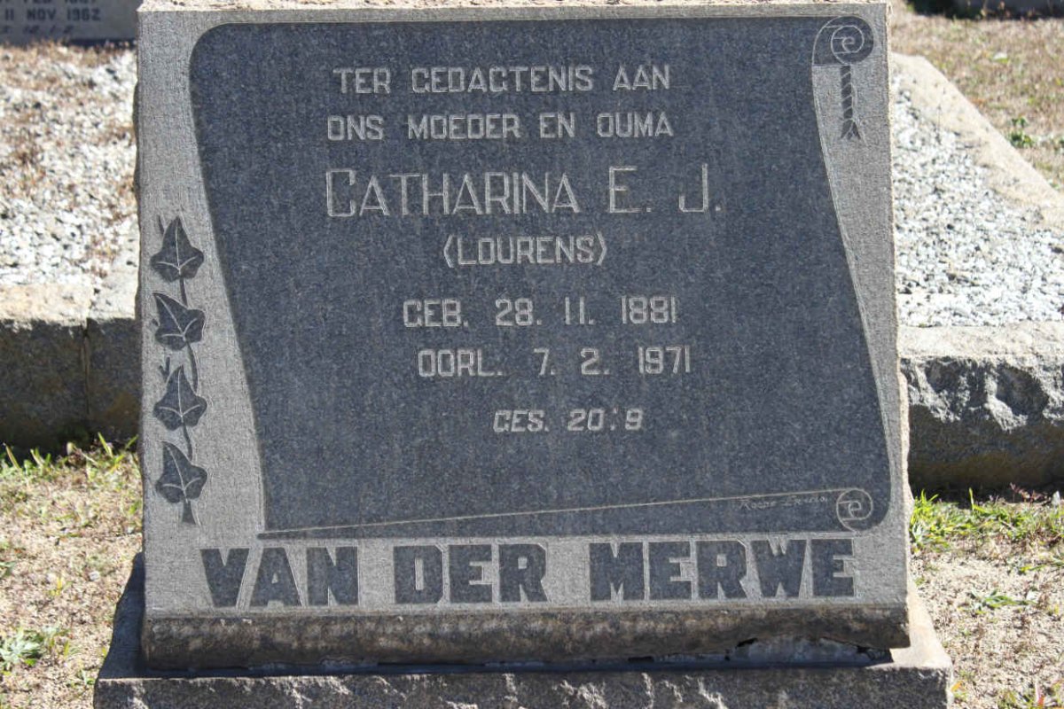 MERWE Catharina E.J., van der nee LOURENS 1881-1971