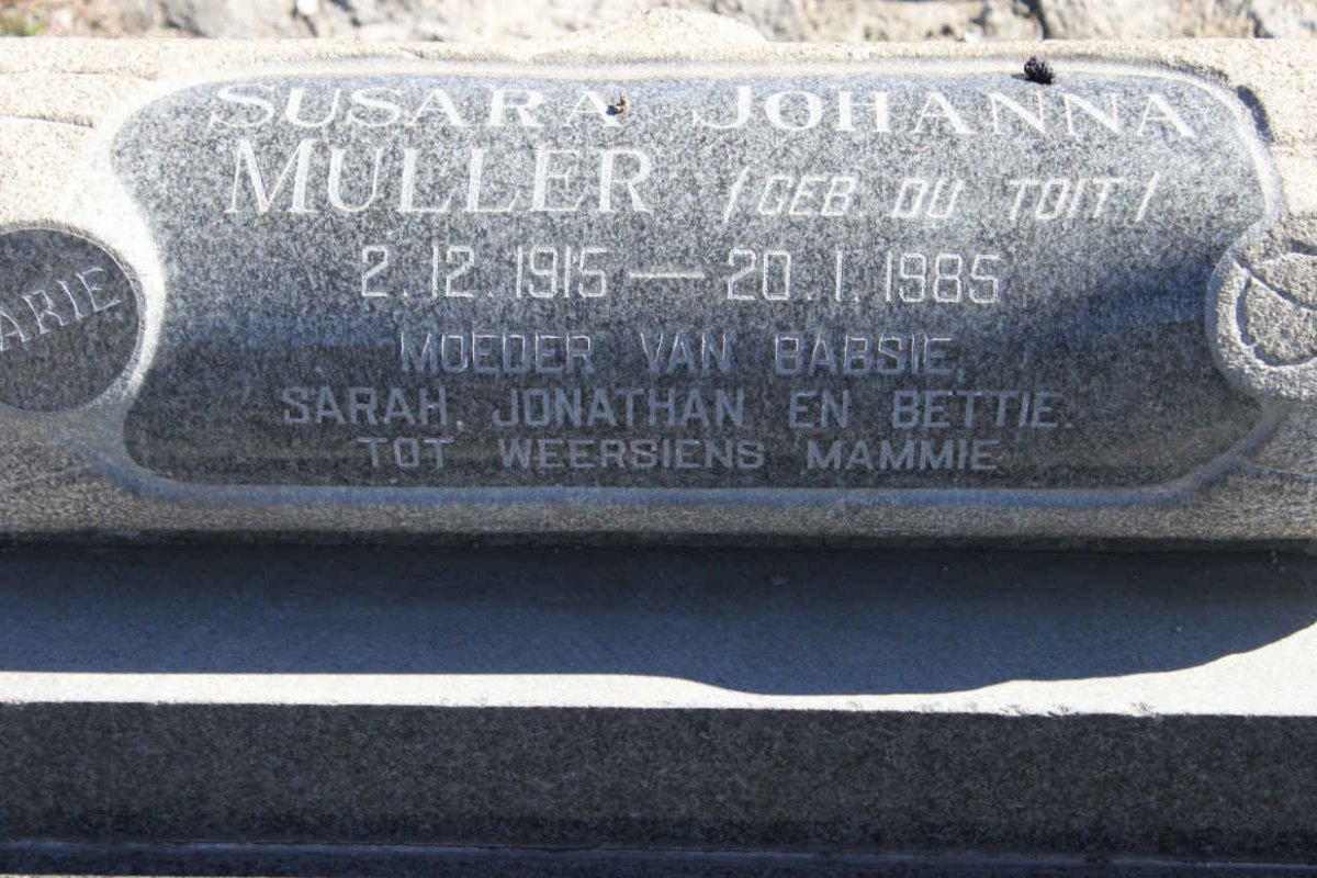 MULLER Susara Johanna nee DU TOIT 1915-1985