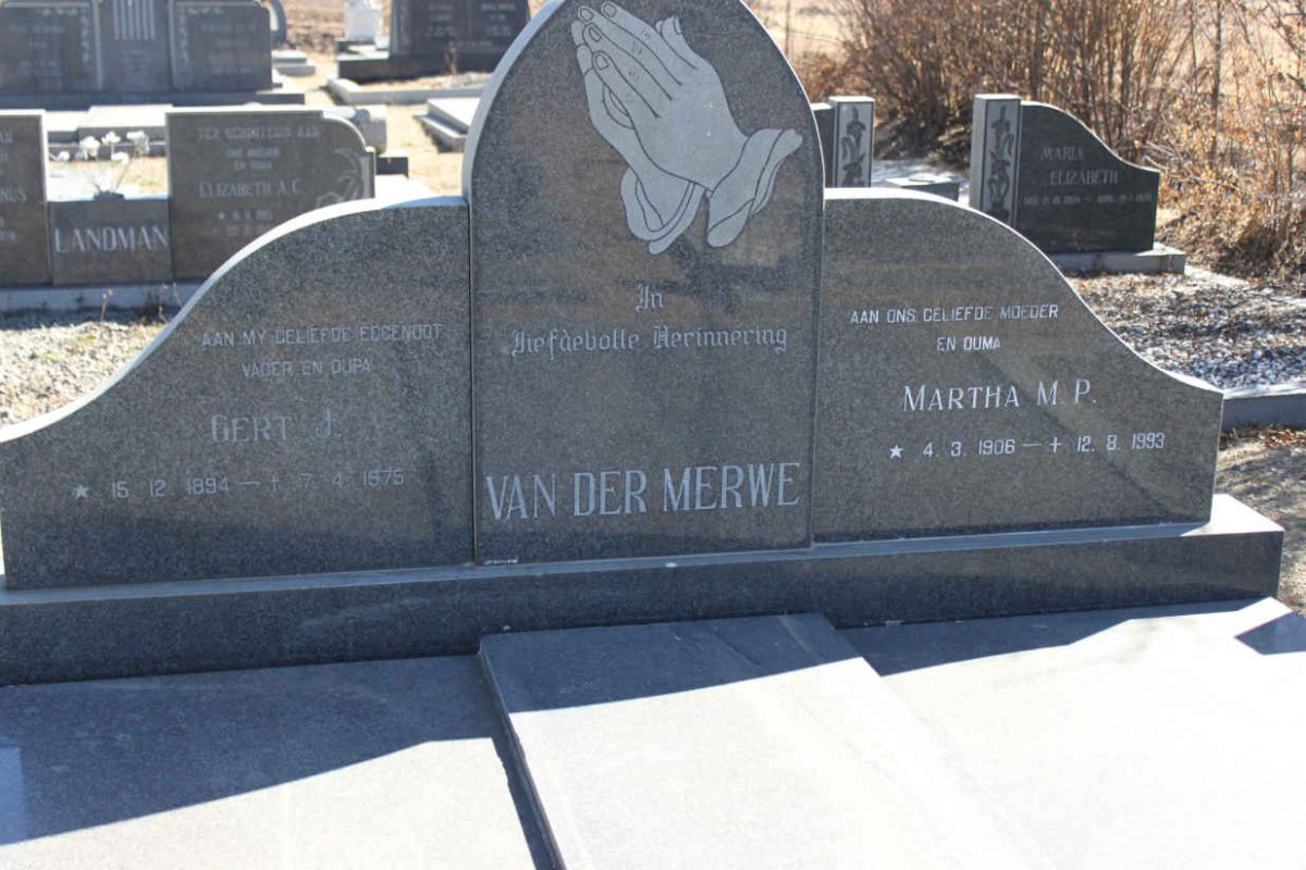 MERWE Gert J., van der 1894-1975 &amp; Martha M.P. 1906-1995