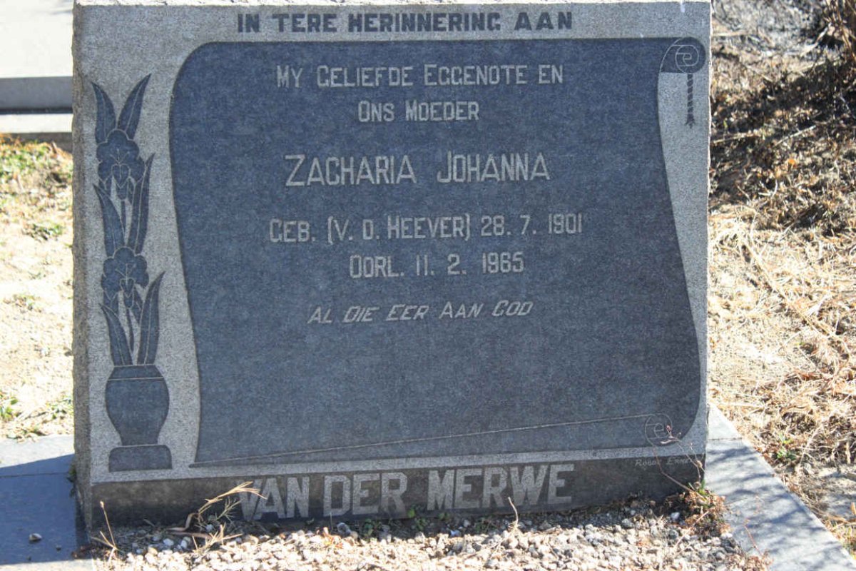 MERWE Zacharia Johanna, van der nee V.D. HEEVER 1901-1965