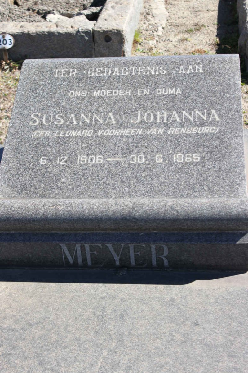 MEYER Susanna Johanna formerly VAN RENSBURG nee LEONARD 1906-1965