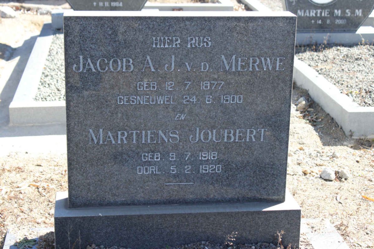 MERWE Jacob A.J., van der 1877-1900 :: JOUBERT Martiens 1918-1920