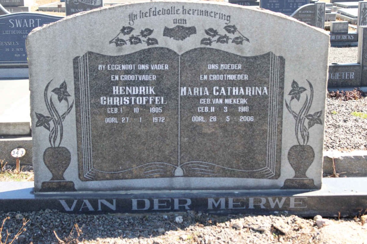 MERWE Hendrik Christoffel, van der 1905-1972 &amp; Maria Catharina VAN NIEKERK 1916-2006