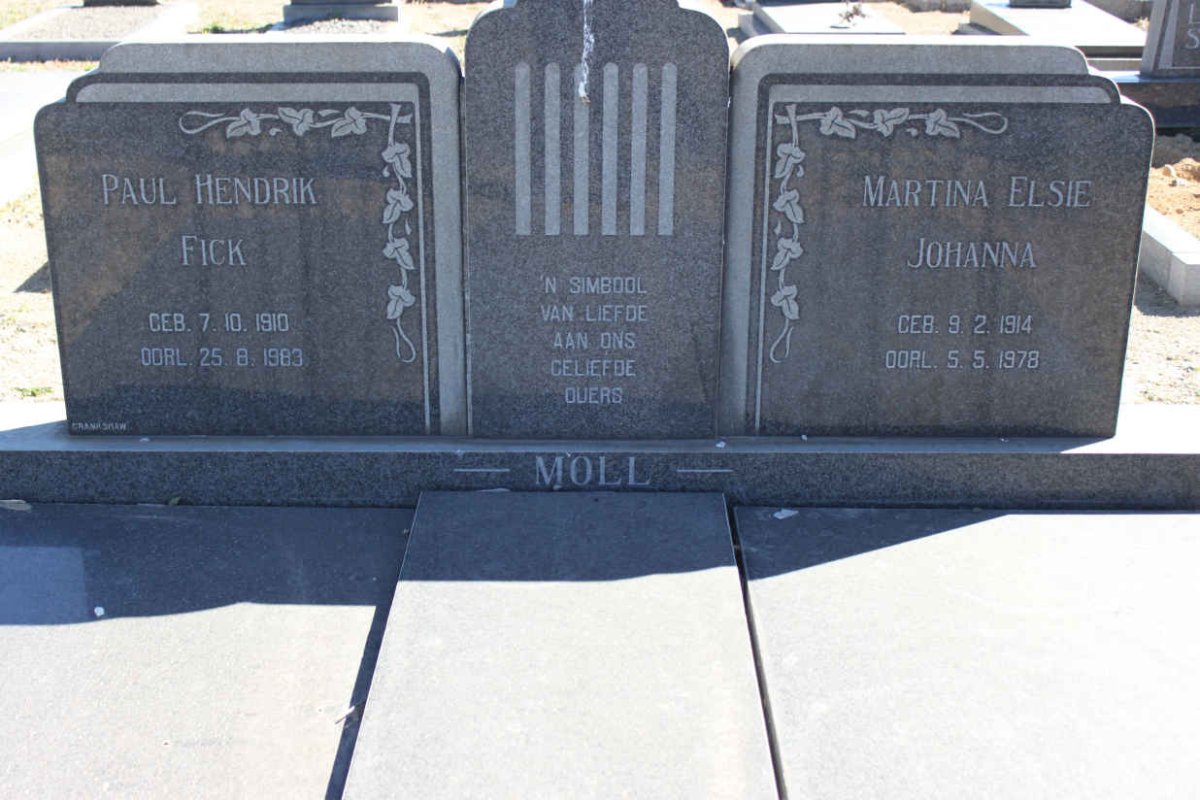 MOLL Paul Hendrik Fick 1910-1983 &amp; Martina Elsie Johanna 1914-1978