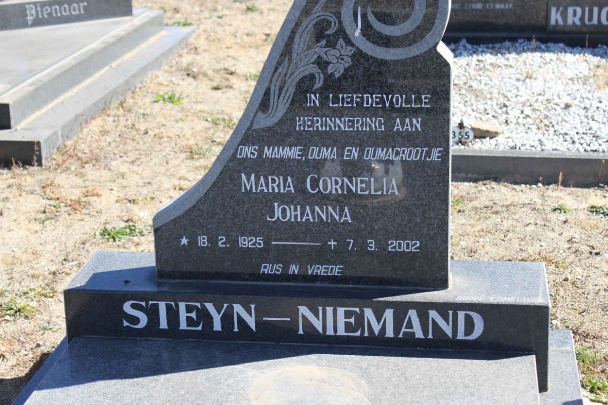 NIEMAND Maria Cornelia Johanna, Steyn 1925-2002
