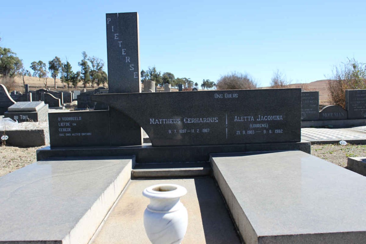 PIETERSE Mattheus Gerhardus 1897-1967 &amp; Aletta Jacomina LOURENS 1903-1982