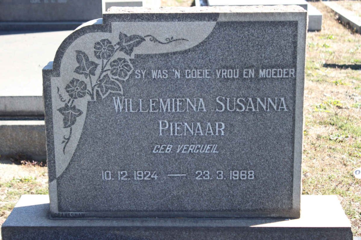 PIENAAR Willemiena Susanna nee VERCUEIL 1924-1968