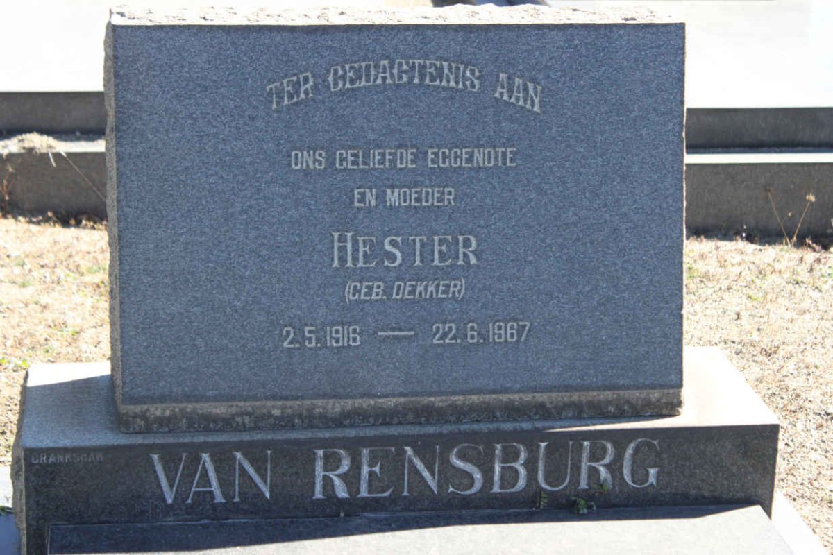 RENSBURG Hester,van nee DEKKER 1916-1967