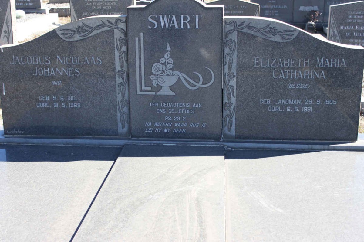 SWART Jacobus Nicolaas Johannes 1901-1969 &amp; Elizabeth Maria Catharina  LANDMAN 1905-1981