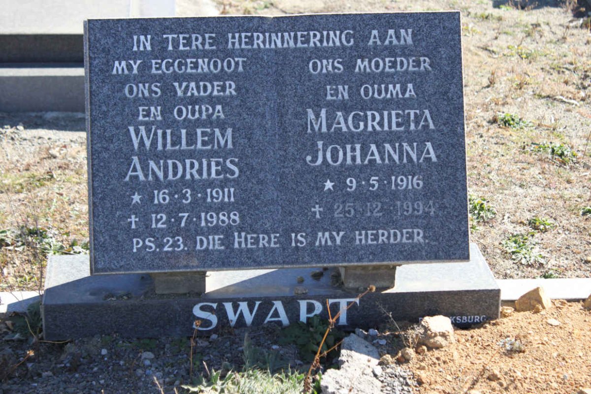 SWART Willem Andries 1911-1988 &amp; Magrieta Johanna 1916-1994