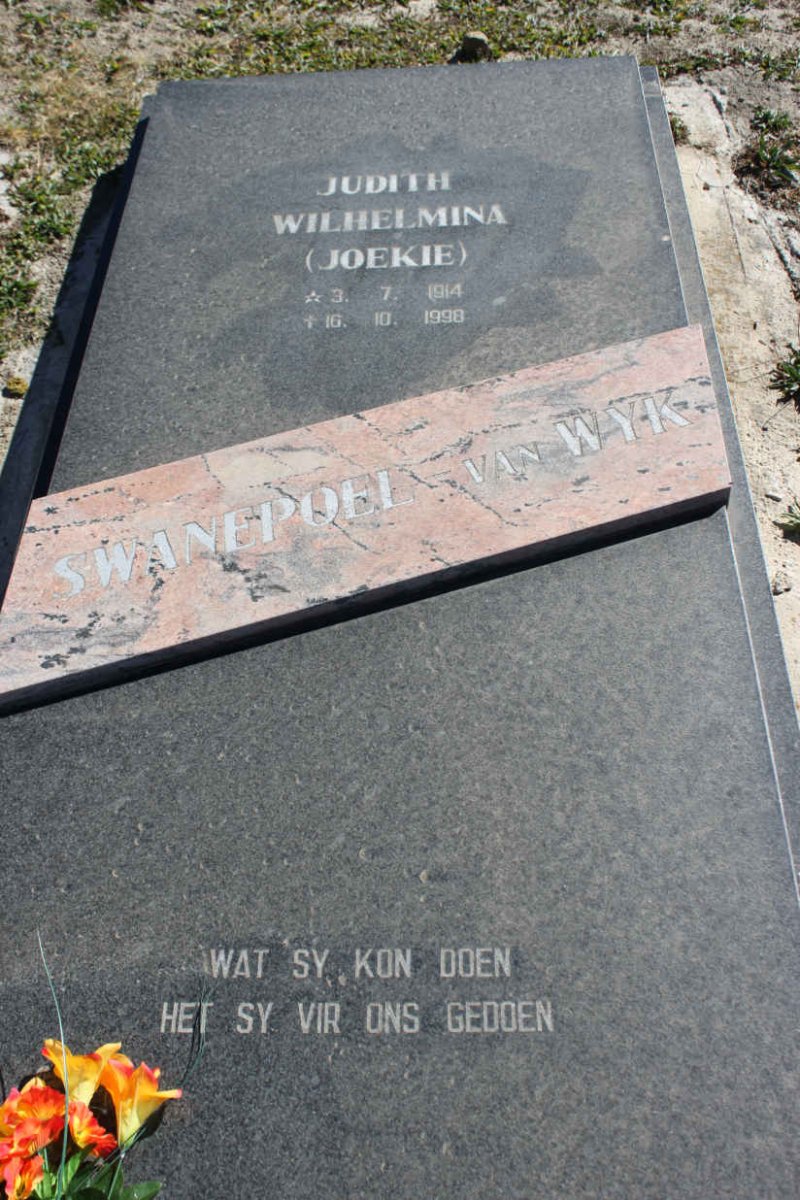 SWANEPOEL Judith Wilhelmina nee VAN WYK 1914-1998