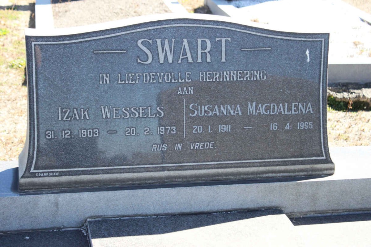 SWART Izak Wessels 1903-1933 &amp; Susanna Magdalena 1911-1955