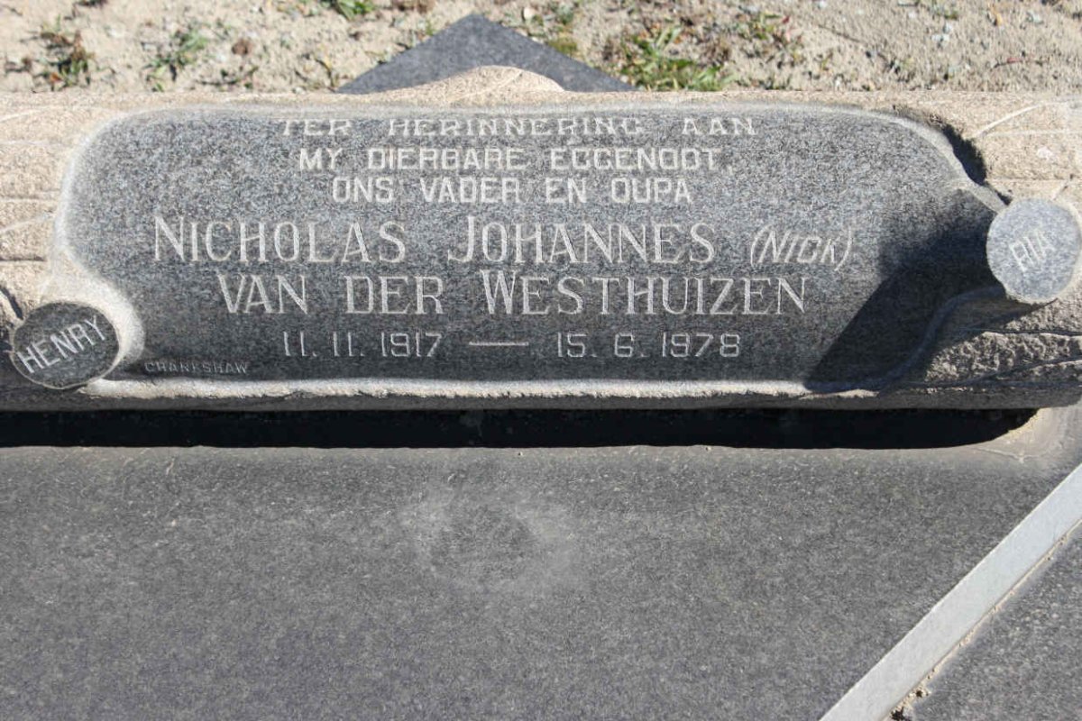 WESTHUIZEN Nicholas Johannes, van der 1917-1978
