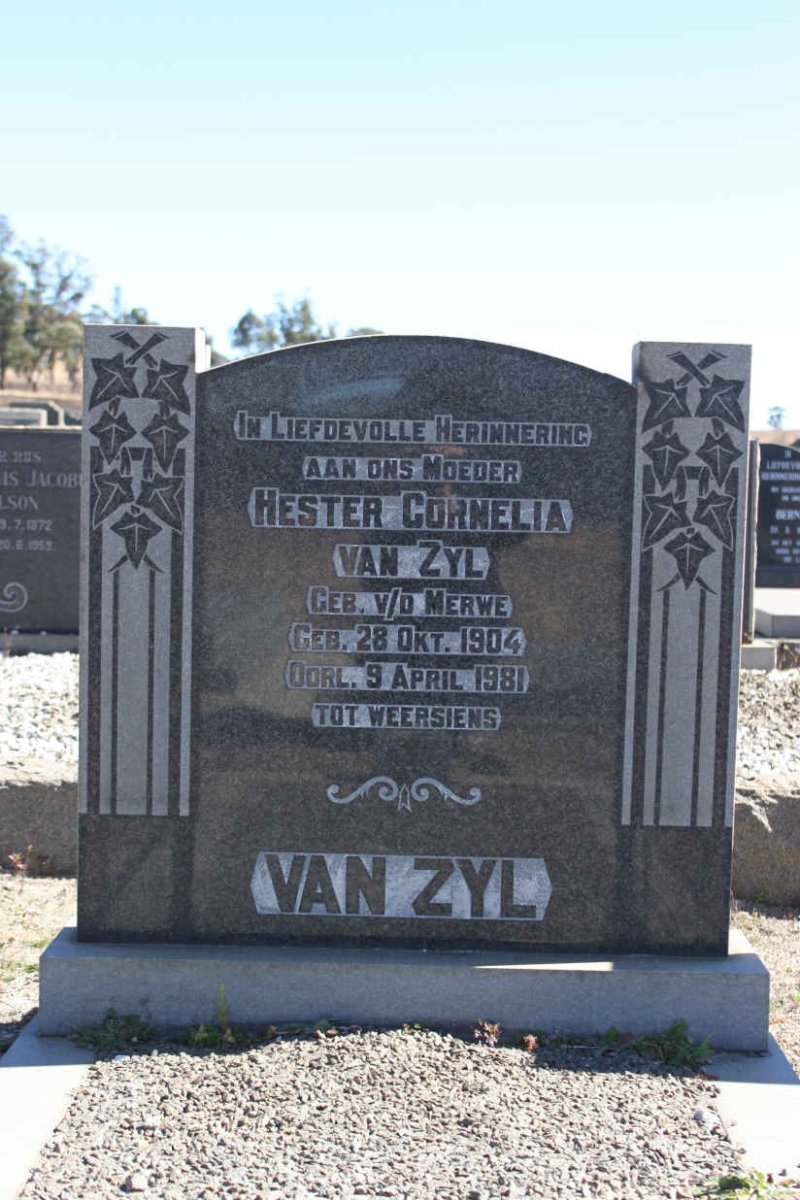 ZYL Hester Cornelia, van nee V.D. MERWE 1904-1981