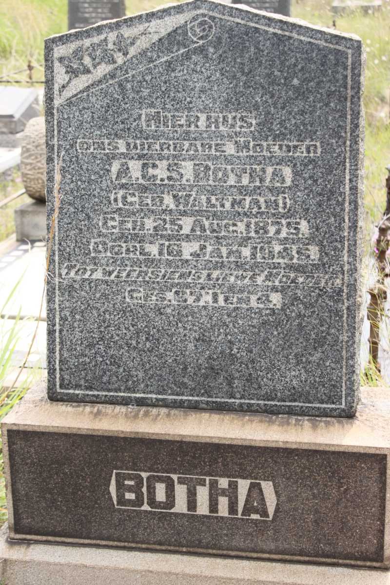 BOTHA A.C.S. nee WALTMAN 1875-1945 