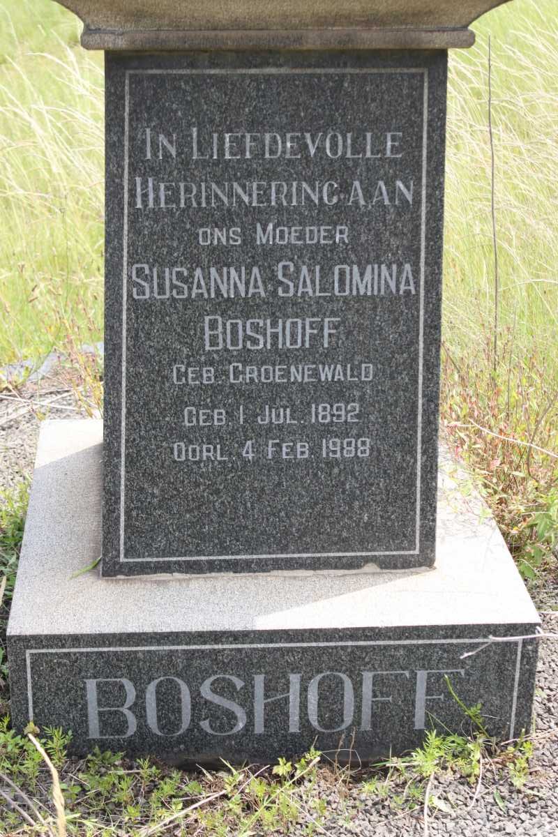 BOSHOFF Susanna Salomina geb GROENEWALD 1892-1989
