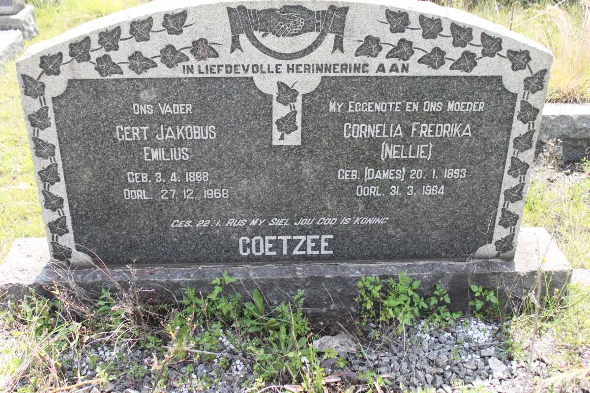 COETZEE Gert Jakobus Emilius 1888-1968 &amp; Cornelia Fredrika DAMES 1893-1964
