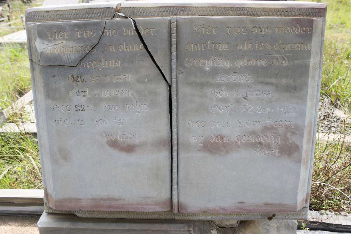 GREYLING Johannes Nicolaas 18?1-194? &amp; Marlina VAN DER MERWE 18??-1943