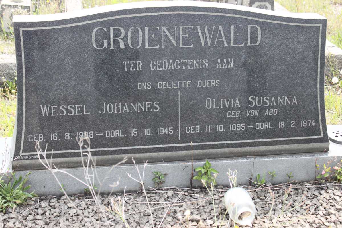 GROENEWALD Wessel Johannes 1888-1945 &amp; Olivia Susanna VON ABO 1895-1974