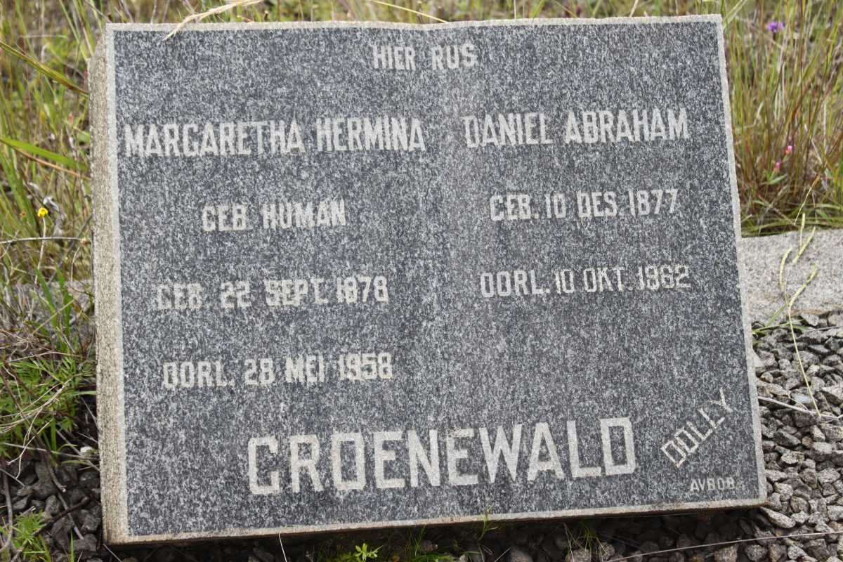 GROENEWALD Daniel Abraham 1877-1962 &amp; Margaretha Hermina HUMAN 1878-1958