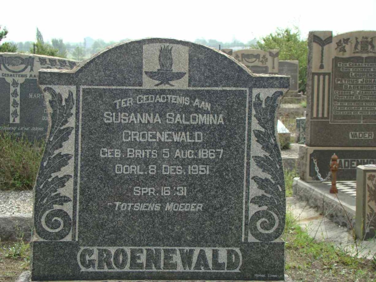 GROENEWALD Susanna Salomina nee BRITS 1867-1951