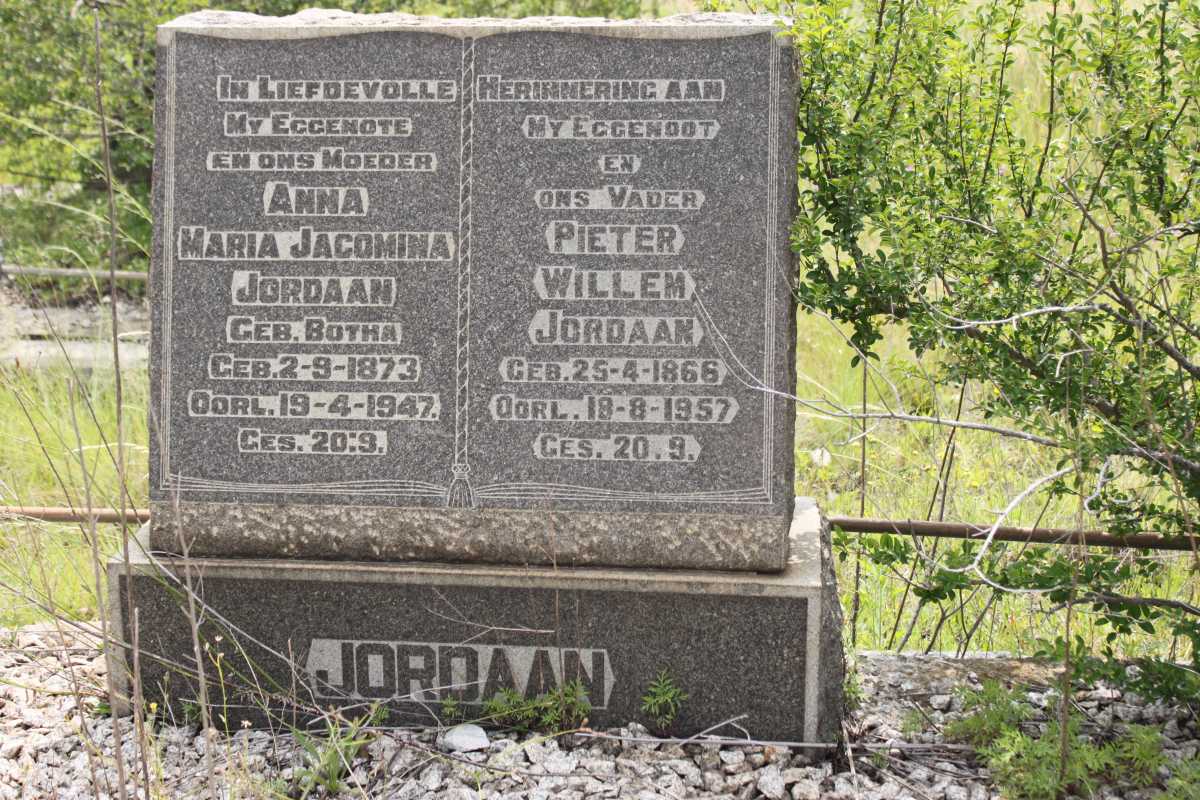JORDAAN Pieter Willem 1866-1957 &amp; Maria Jacomina BOTHA 1873-1947