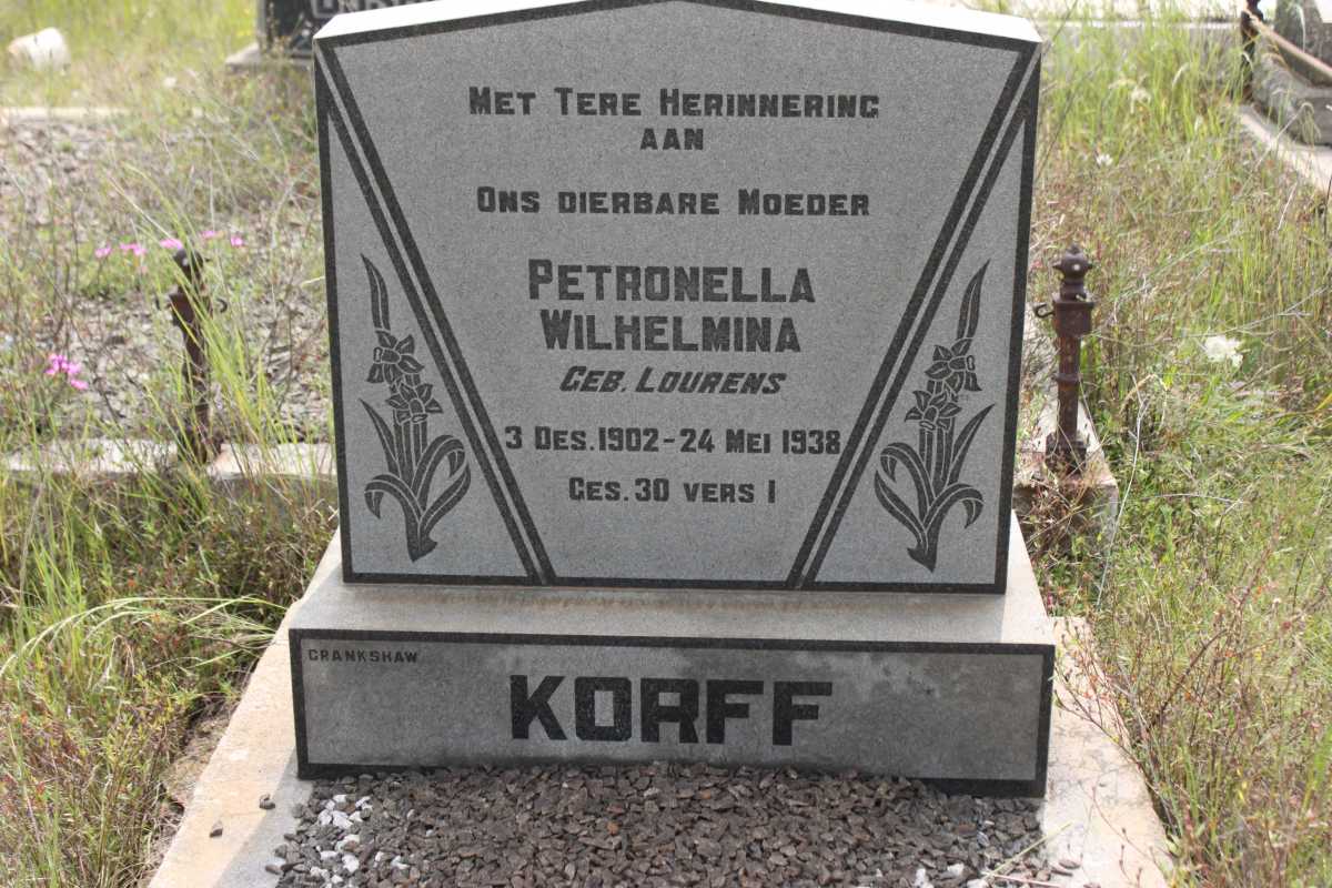 KORFF Petronella Wilhelmina nee LOURENS 1902-1938