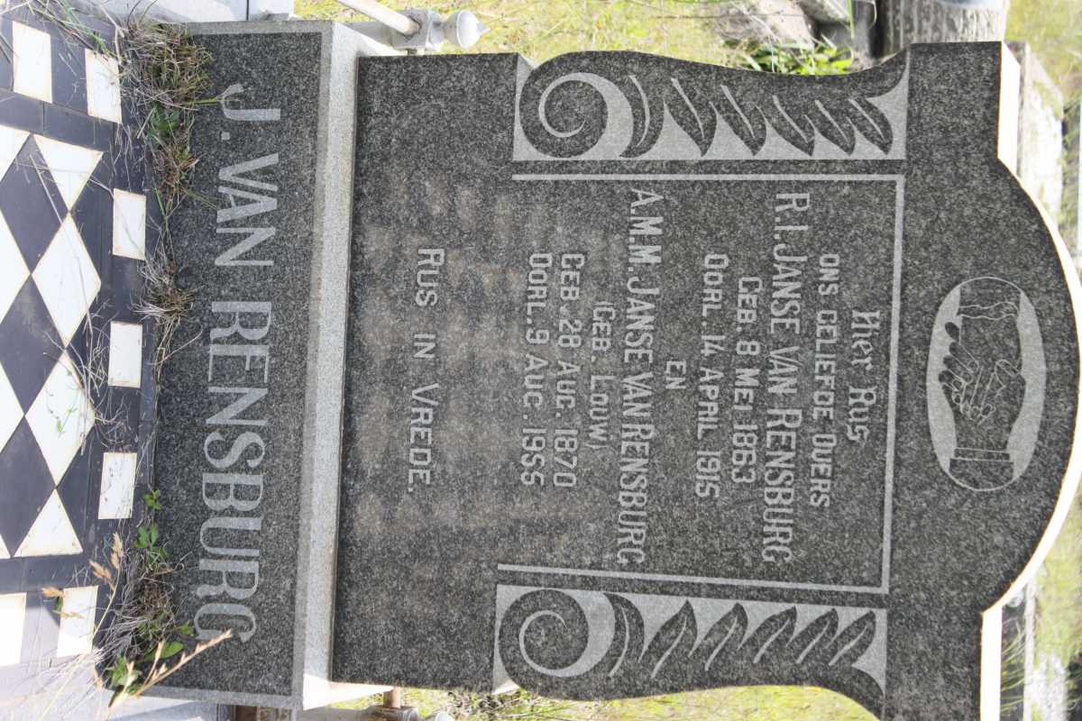 RENSBURG R.I., Janse van 1863-1915 &amp; A.M.M. LOUW 1870-1955